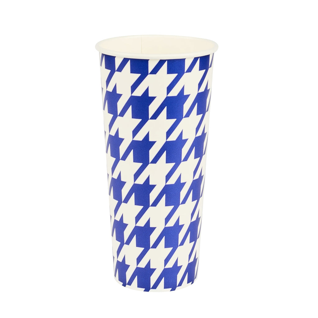 Chef 101 24 oz Round Blue Houndstooth Paper Cold Cup - 3 1/2" x 3 1/2" x 7" - 500 count box
