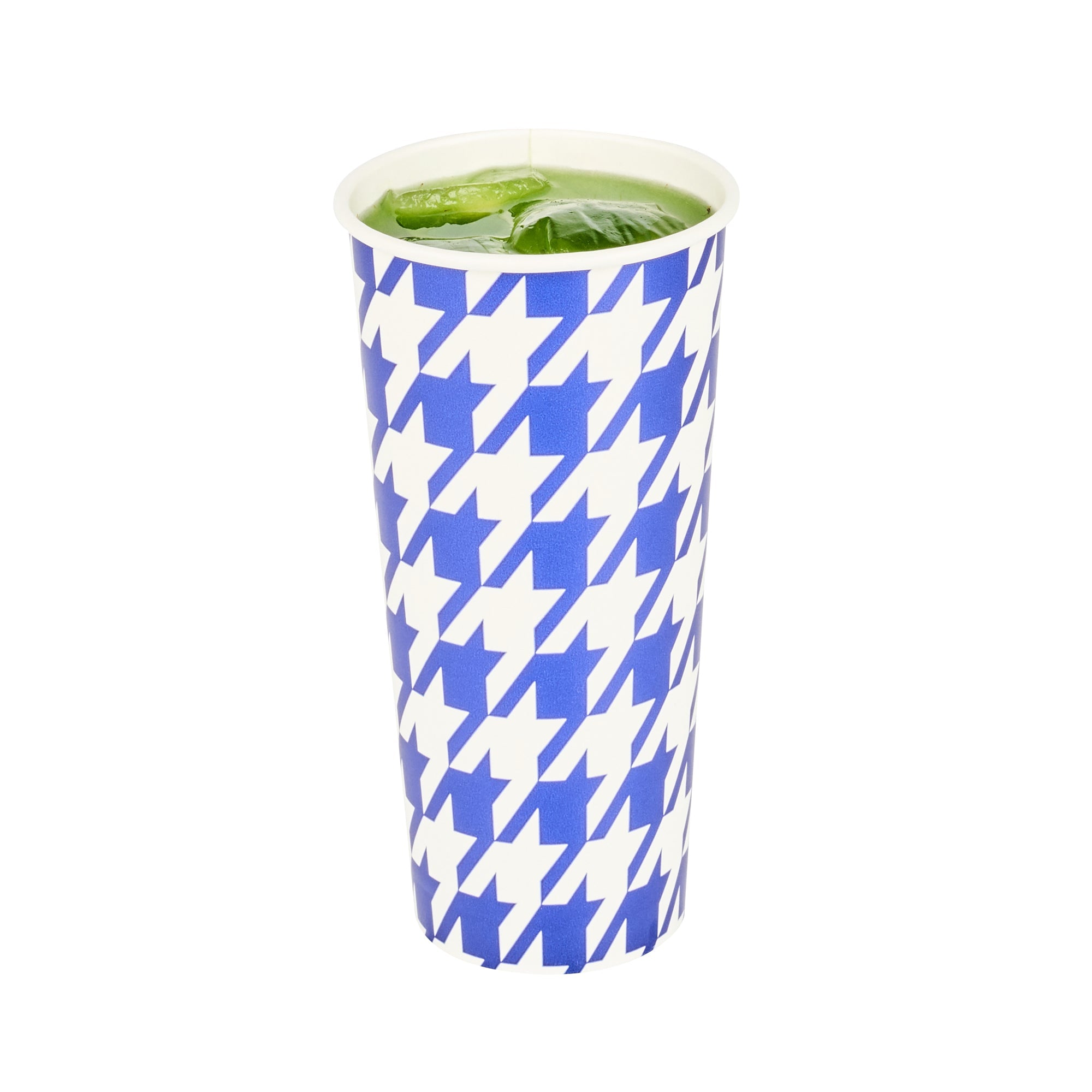 Chef 101 24 oz Round Blue Houndstooth Paper Cold Cup - 3 1/2" x 3 1/2" x 7" - 25 count box