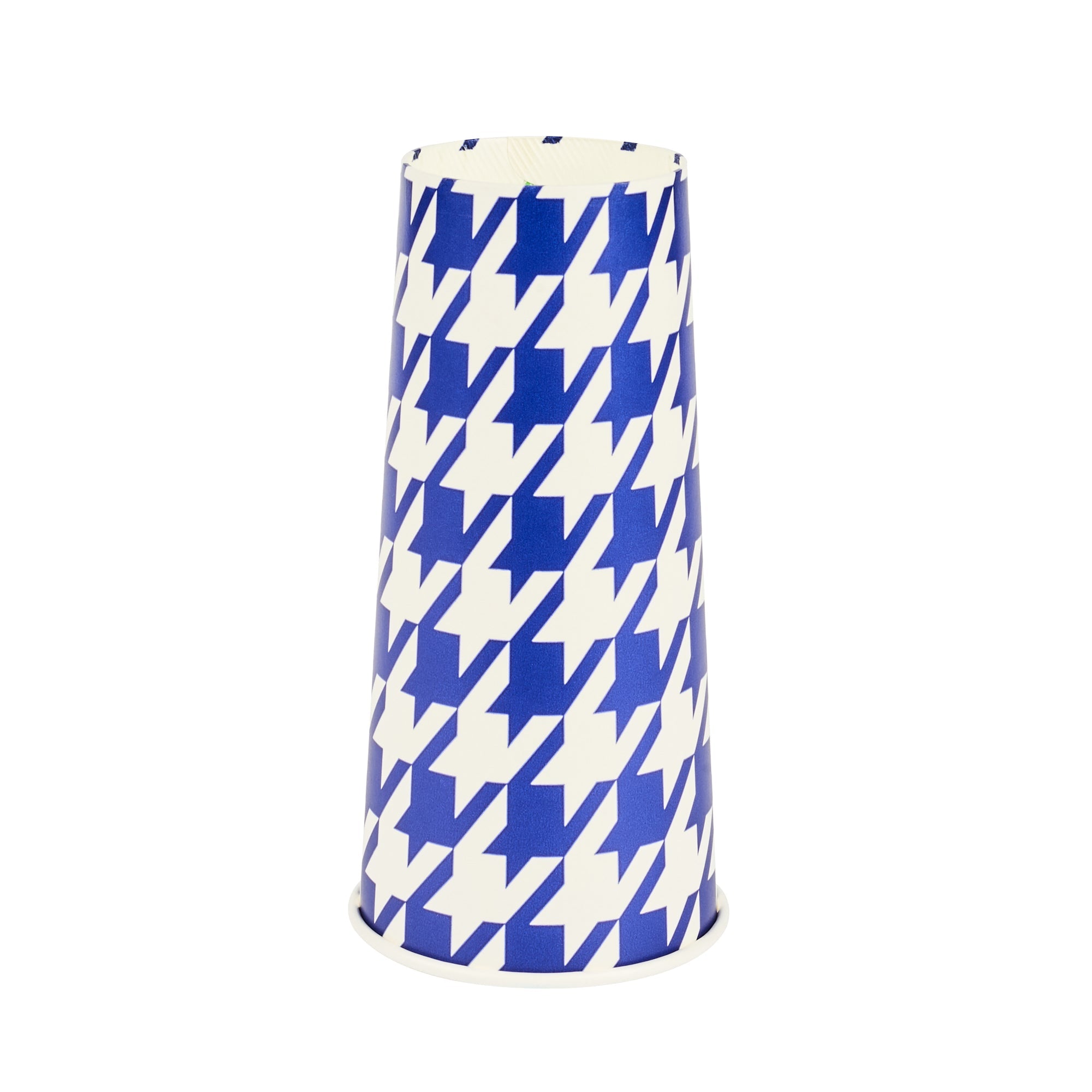 Chef 101 24 oz Round Blue Houndstooth Paper Cold Cup - 3 1/2" x 3 1/2" x 7" - 25 count box