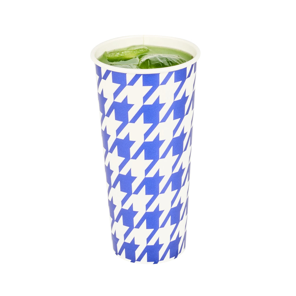 Chef 101 24 oz Round Blue Houndstooth Paper Cold Cup - 3 1/2" x 3 1/2" x 7" - 500 count box