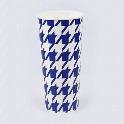 Chef 101 24 oz Round Blue Houndstooth Paper Cold Cup - 3 1/2" x 3 1/2" x 7" - 500 count box