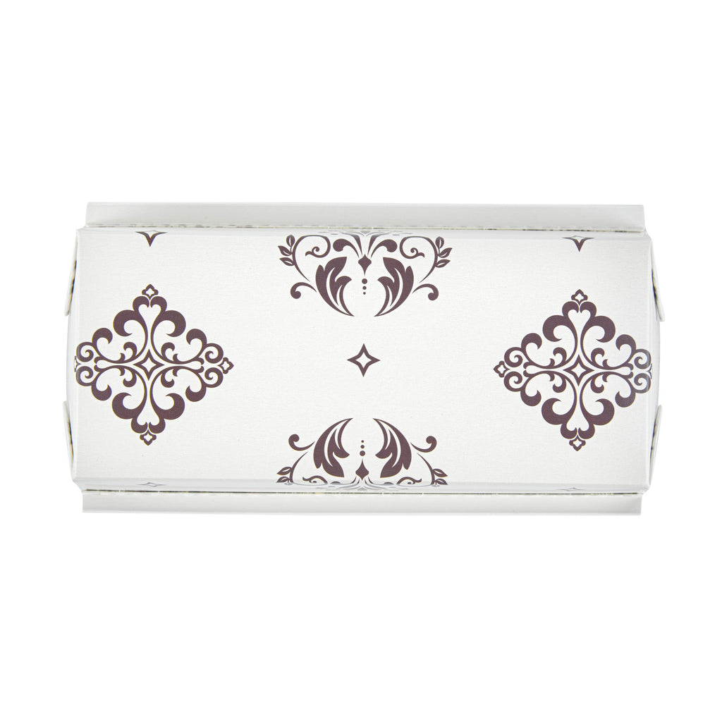 Bake Tek 32 oz Beige Vintage Floral Paper Baking Loaf Pan - Greaseproof - 8" x 3 3/4" x 2 1/4" - 100 count box