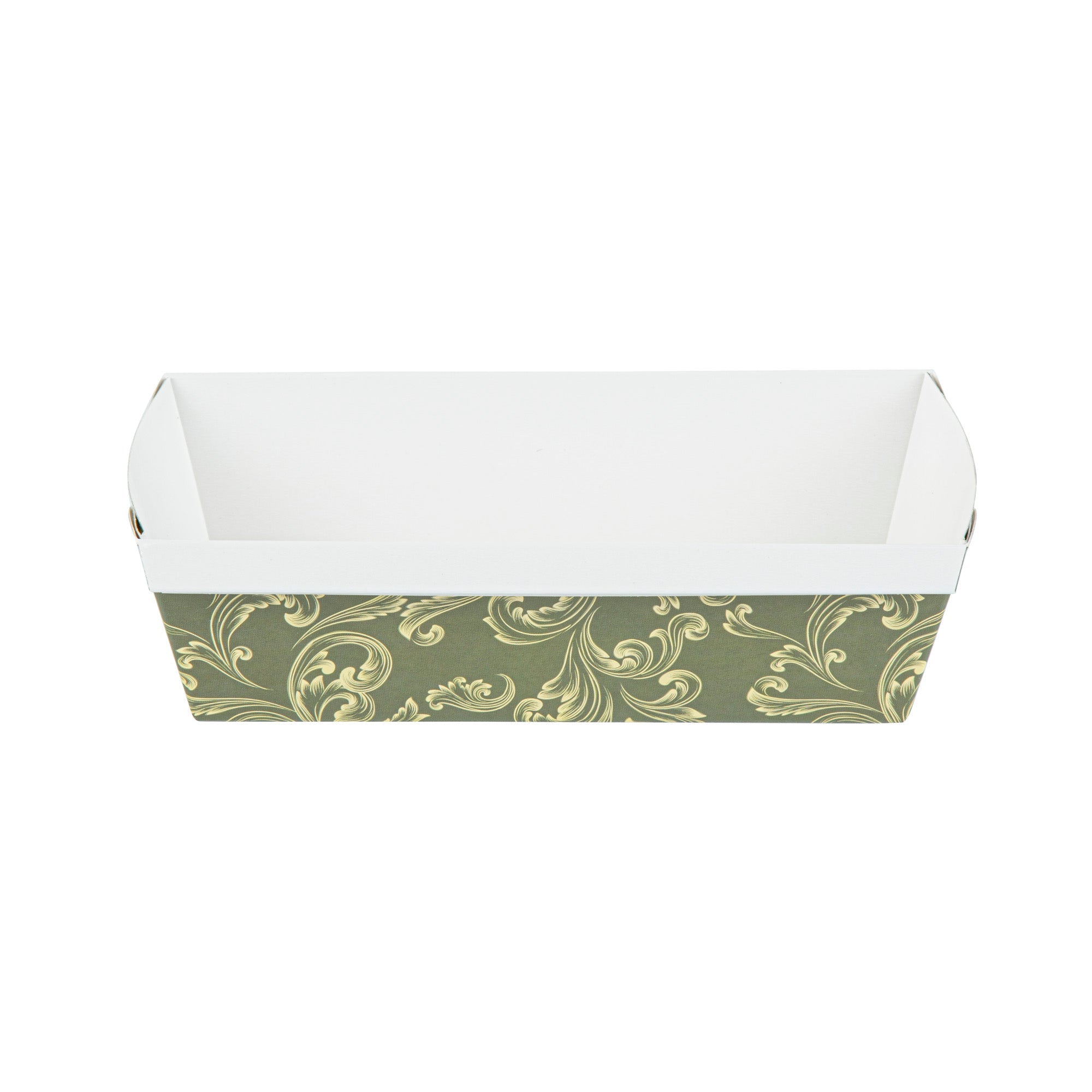 Bake Tek 32 oz Dark Green Vintage Floral Paper Baking Loaf Pan - Greaseproof - 8" x 3 3/4" x 2 1/4" - 100 count box