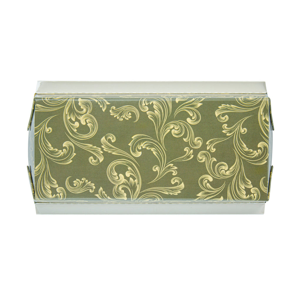 Bake Tek 32 oz Dark Green Vintage Floral Paper Baking Loaf Pan - Greaseproof - 8" x 3 3/4" x 2 1/4" - 100 count box
