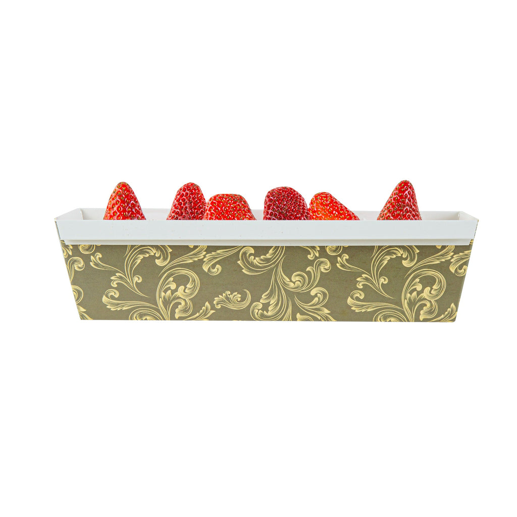 Bake Tek 42 oz Dark Green Vintage Floral Paper Baking Loaf Pan - Greaseproof - 10" x 3 1/2" x 2 1/2" - 100 count box