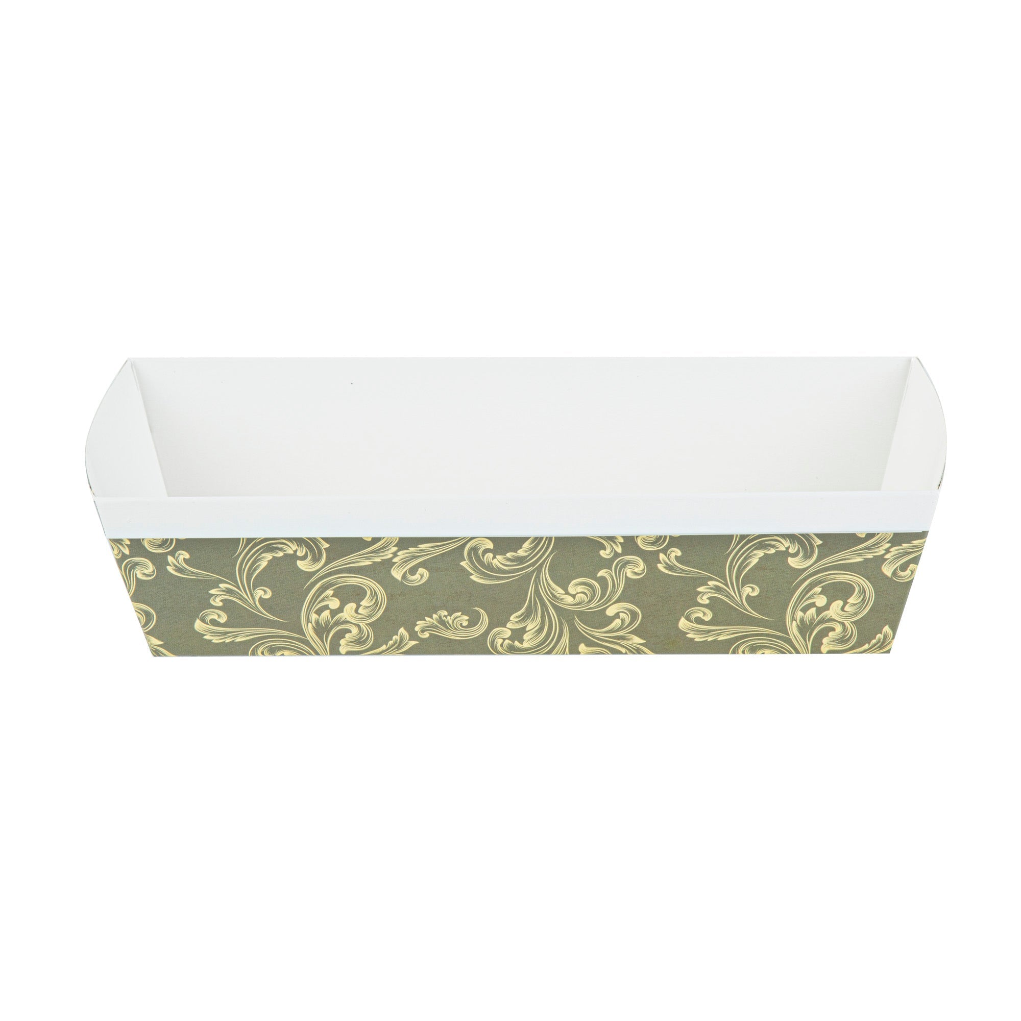 Bake Tek 42 oz Dark Green Vintage Floral Paper Baking Loaf Pan - Greaseproof - 10" x 3 1/2" x 2 1/2" - 100 count box
