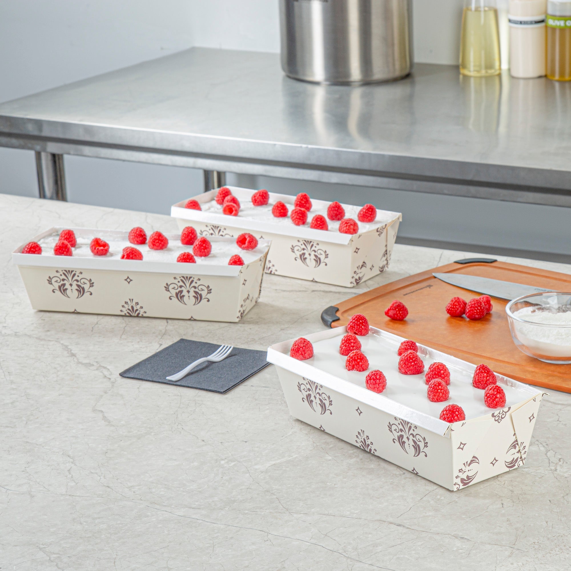 Bake Tek 54 oz Beige Vintage Floral Paper Baking Loaf Pan - Greaseproof - 10 1/4" x 4" x 2 3/4" - 100 count box