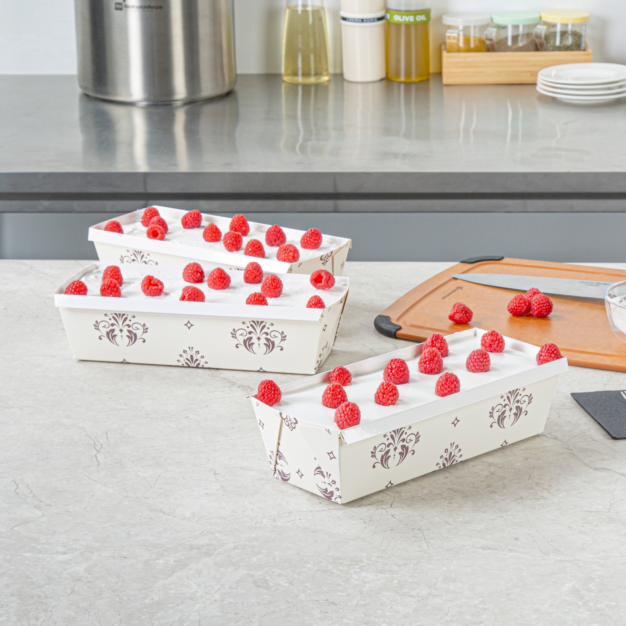 Bake Tek 54 oz Beige Vintage Floral Paper Baking Loaf Pan - Greaseproof - 10 1/4" x 4" x 2 3/4" - 100 count box