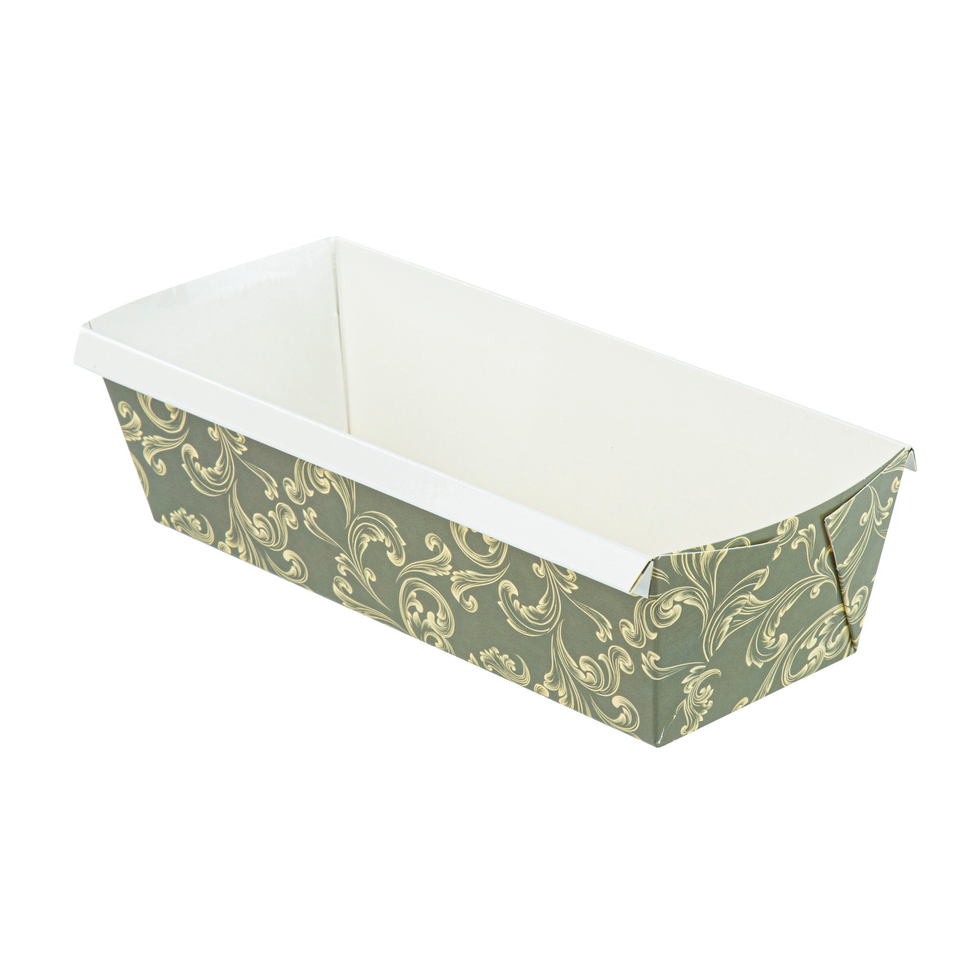 Bake Tek 54 oz Dark Green Vintage Floral Paper Baking Loaf Pan - Greaseproof - 10 1/4" x 4" x 2 3/4" - 100 count box