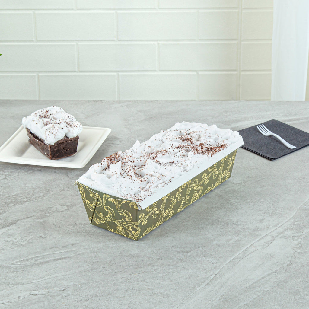 Bake Tek 54 oz Dark Green Vintage Floral Paper Baking Loaf Pan - Greaseproof - 10 1/4" x 4" x 2 3/4" - 100 count box