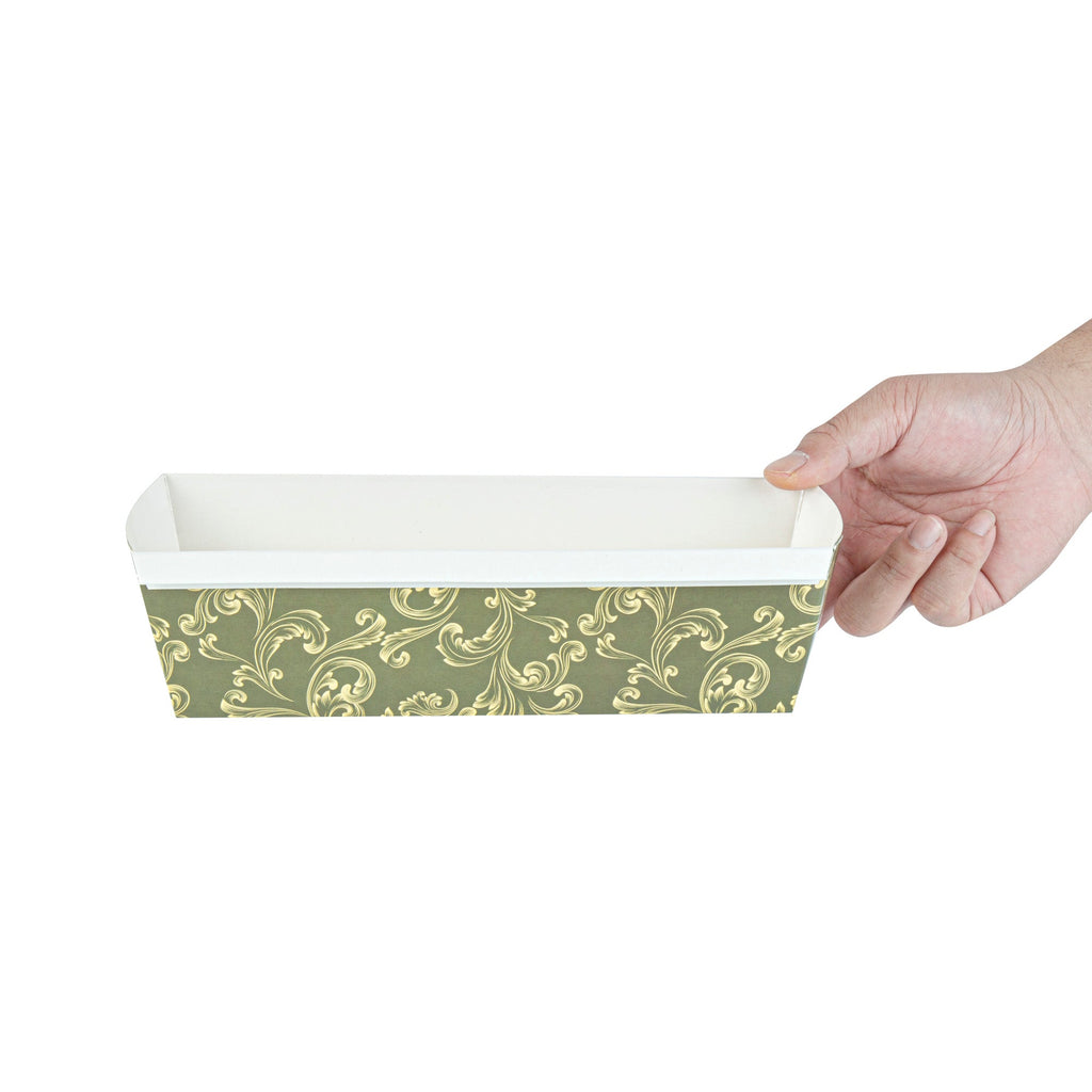 Bake Tek 54 oz Dark Green Vintage Floral Paper Baking Loaf Pan - Greaseproof - 10 1/4" x 4" x 2 3/4" - 100 count box