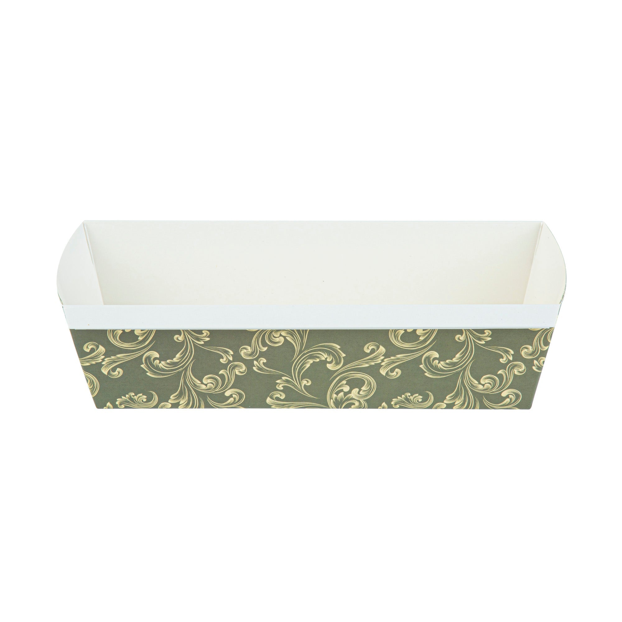 Bake Tek 54 oz Dark Green Vintage Floral Paper Baking Loaf Pan - Greaseproof - 10 1/4" x 4" x 2 3/4" - 100 count box
