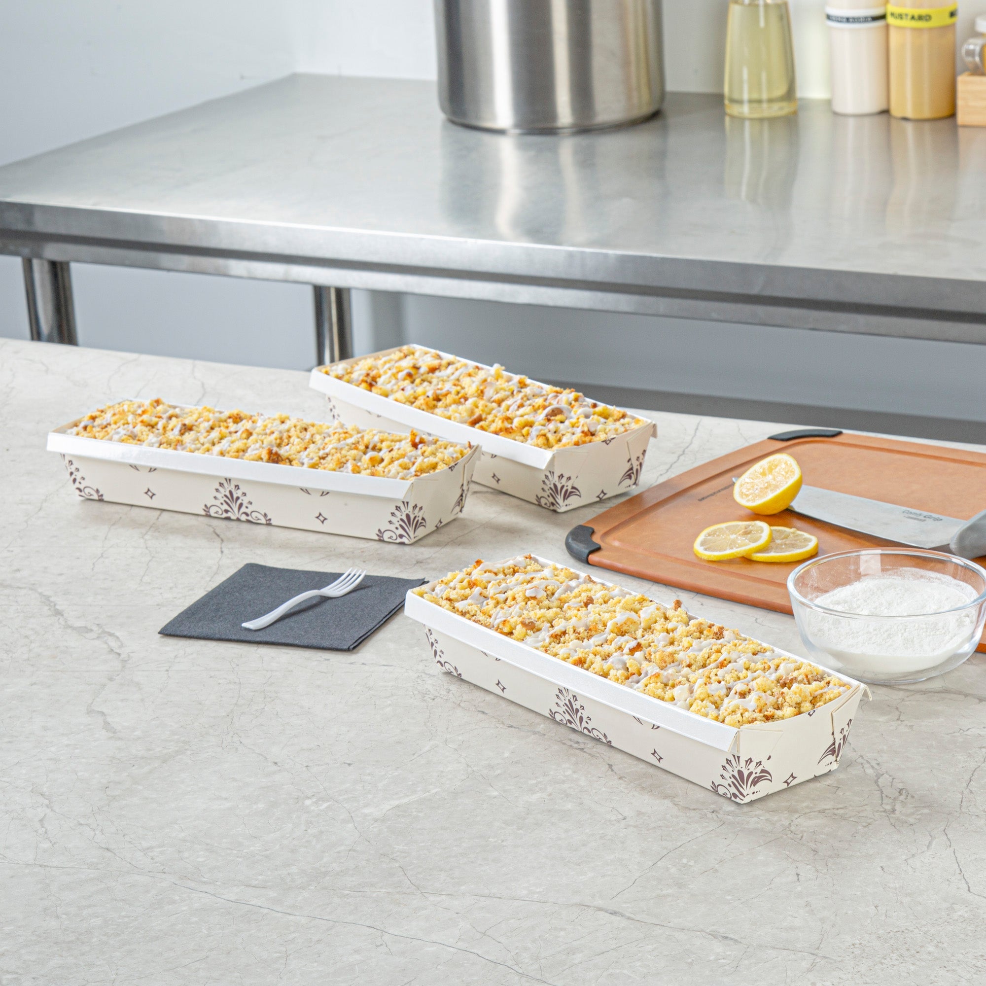 Bake Tek 32 oz Beige Vintage Floral Paper Baking Loaf Pan - Greaseproof - 11" x 3 1/4" x 2" - 100 count box
