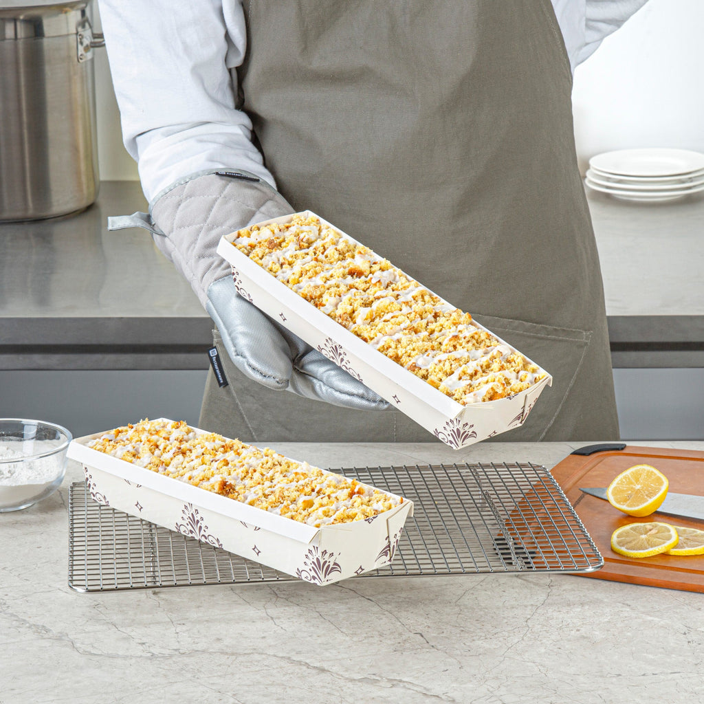 Bake Tek 32 oz Beige Vintage Floral Paper Baking Loaf Pan - Greaseproof - 11" x 3 1/4" x 2" - 100 count box