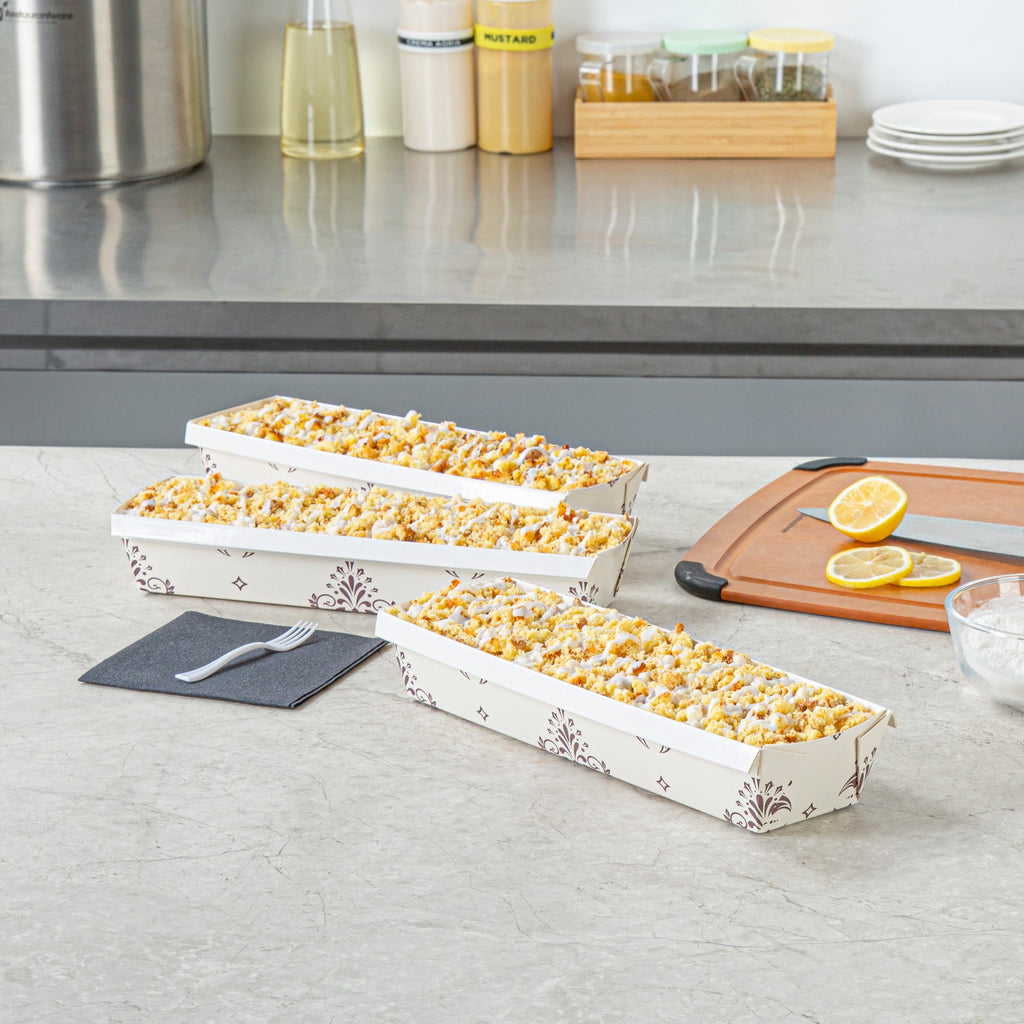 Bake Tek 32 oz Beige Vintage Floral Paper Baking Loaf Pan - Greaseproof - 11" x 3 1/4" x 2" - 100 count box