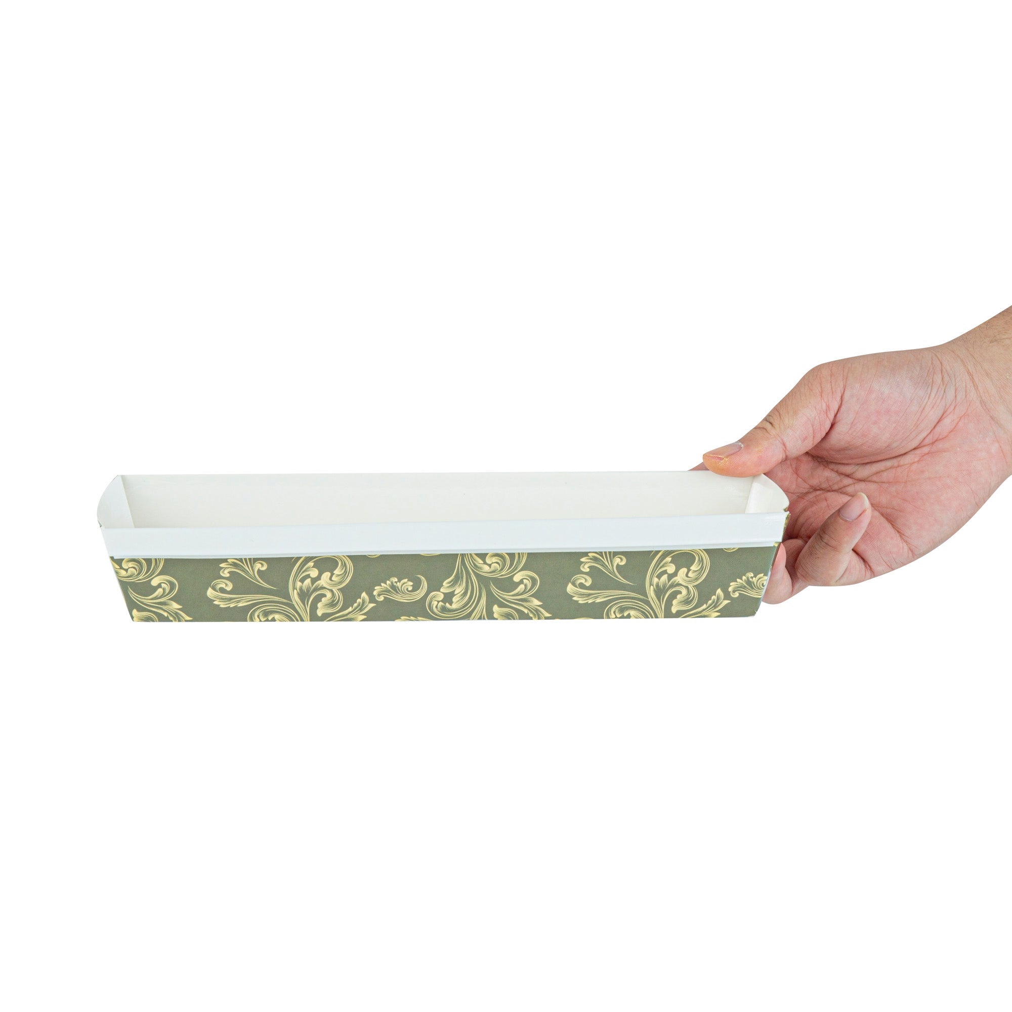 Bake Tek 32 oz Dark Green Vintage Floral Paper Baking Loaf Pan - Greaseproof - 11" x 3 1/4" x 2" - 100 count box