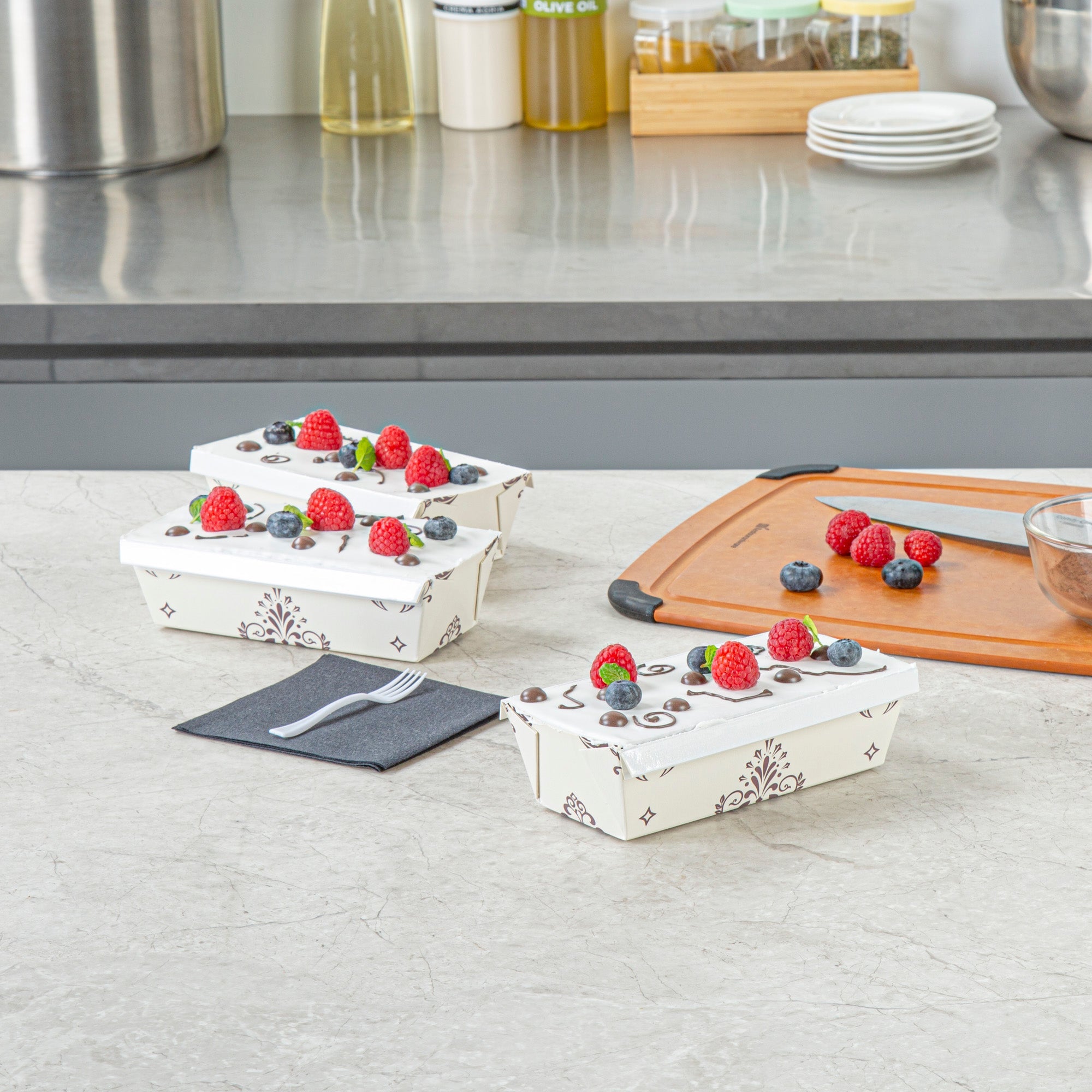 Bake Tek 13 oz Beige Vintage Floral Paper Baking Loaf Pan - Greaseproof - 7" x 3 1/4" x 2" - 100 count box