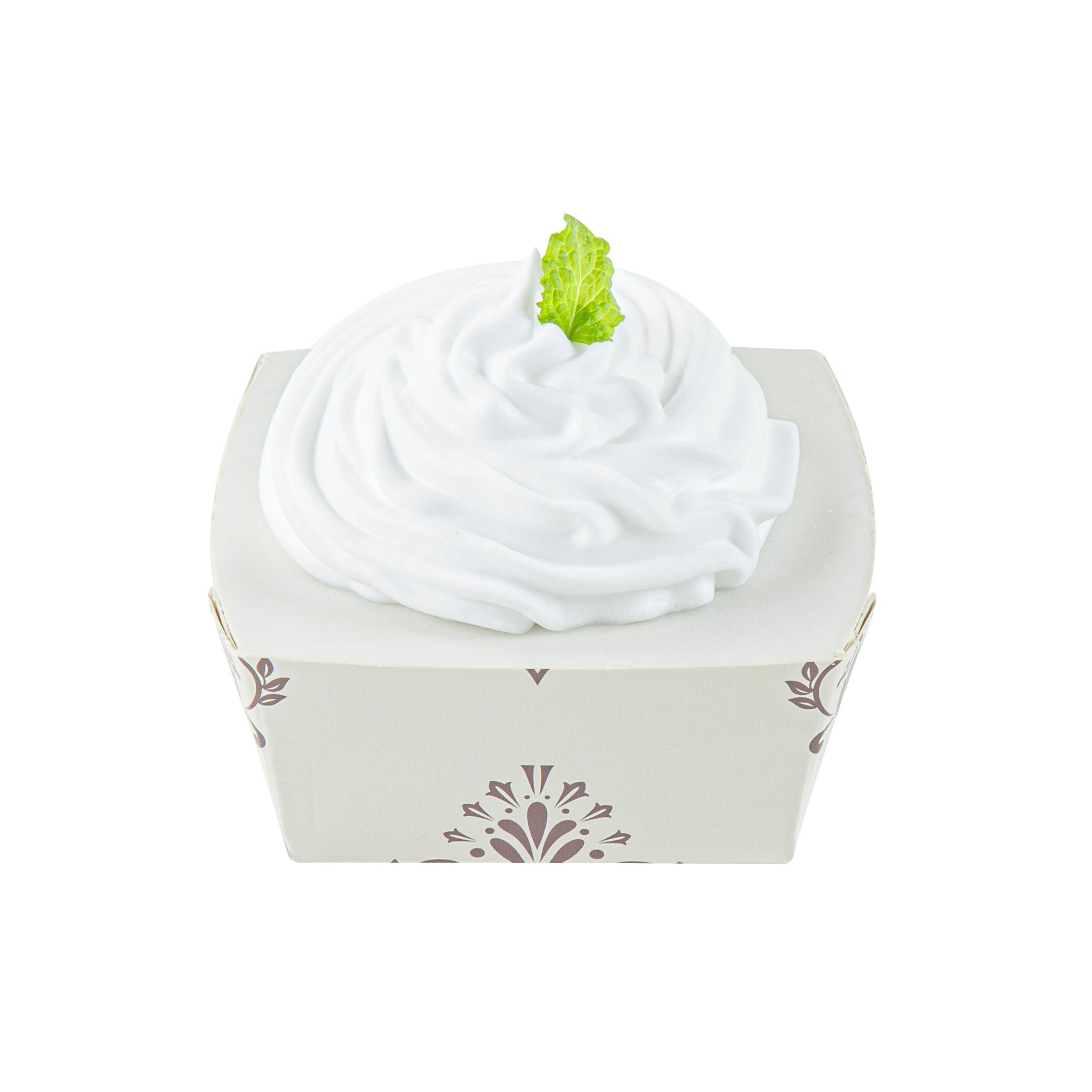 Bake Tek 6 oz Square Vintage Floral Beige Paper Baking Cup - Greaseproof - 3" x 3" x 1 1/2" - 100 count box