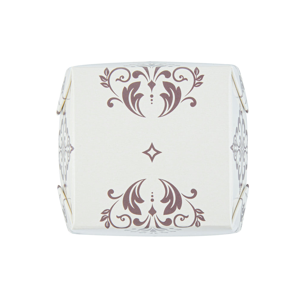 Bake Tek 6 oz Square Vintage Floral Beige Paper Baking Cup - Greaseproof - 3" x 3" x 1 1/2" - 100 count box