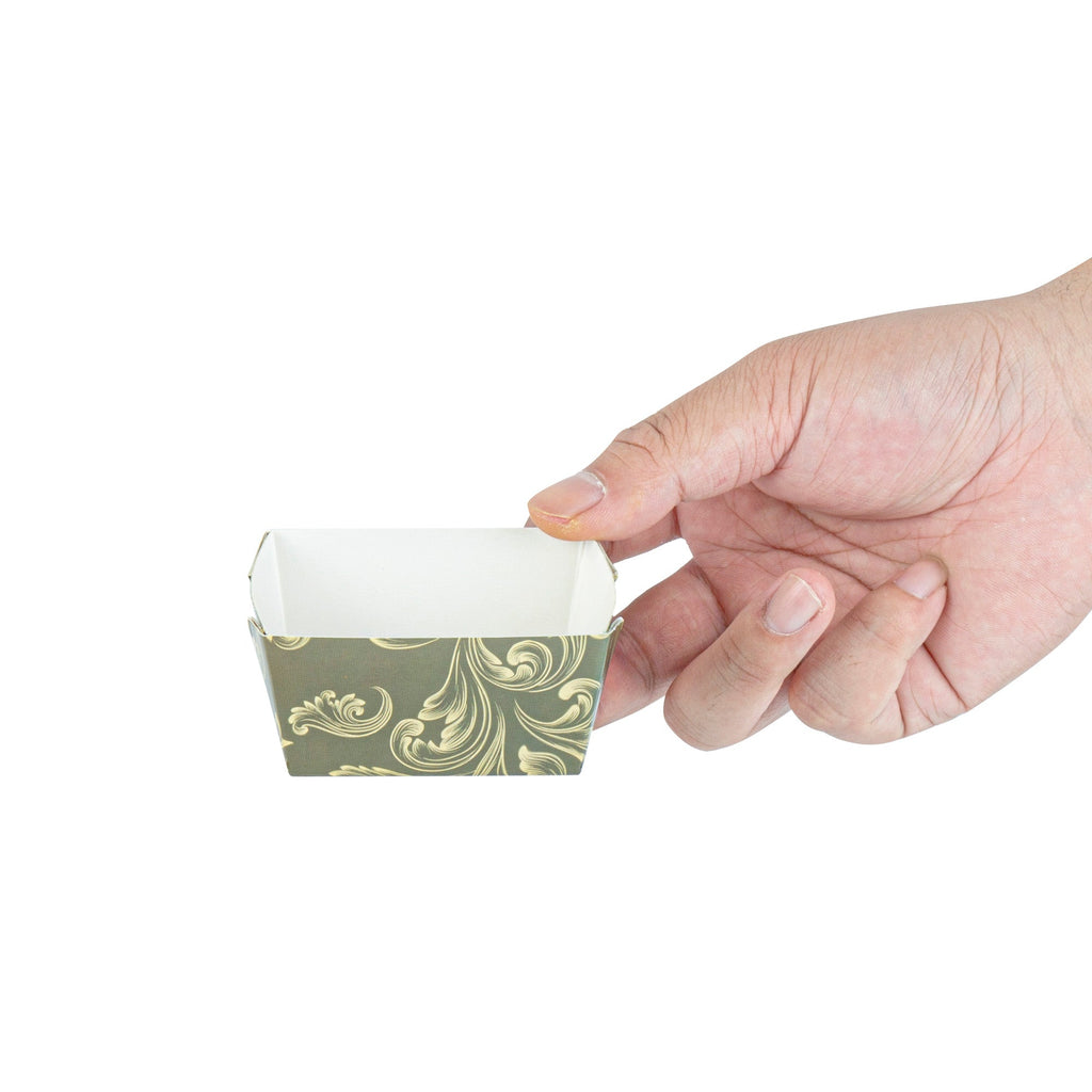 Bake Tek 6 oz Square Dark Green Vintage Floral Paper Baking Cup - Greaseproof - 3" x 3" x 1 1/2" - 100 count box