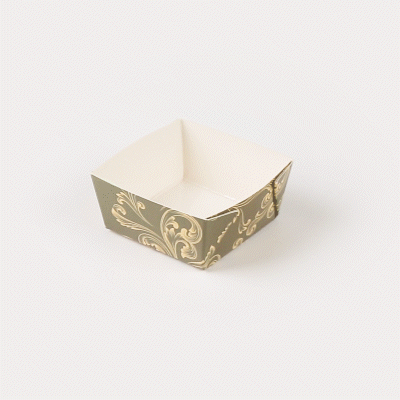 Bake Tek 6 oz Square Dark Green Vintage Floral Paper Baking Cup - Greaseproof - 3" x 3" x 1 1/2" - 100 count box