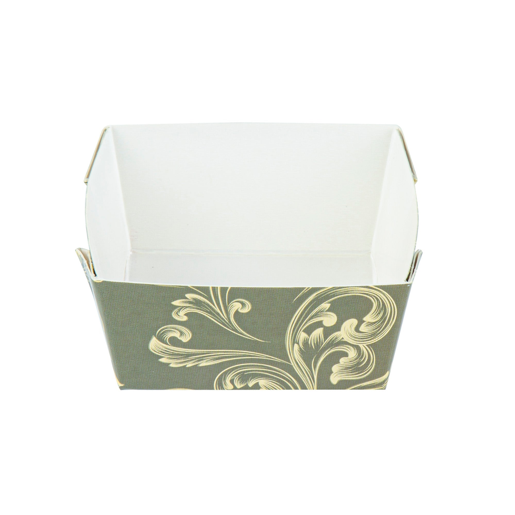 Bake Tek 6 oz Square Dark Green Vintage Floral Paper Baking Cup - Greaseproof - 3" x 3" x 1 1/2" - 100 count box