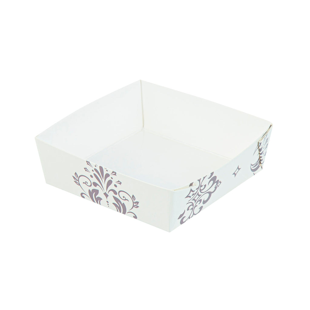 Bake Tek 8 oz Beige Vintage Floral Paper Baking Tray - Greaseproof - 4 1/4" x 4 1/4" x 1 1/2" - 100 count box