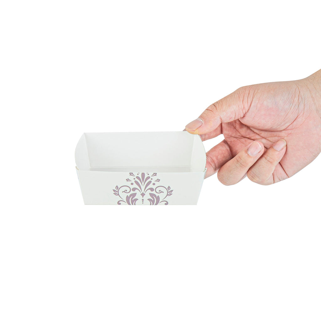 Bake Tek 8 oz Beige Vintage Floral Paper Baking Tray - Greaseproof - 4 1/4" x 4 1/4" x 1 1/2" - 100 count box
