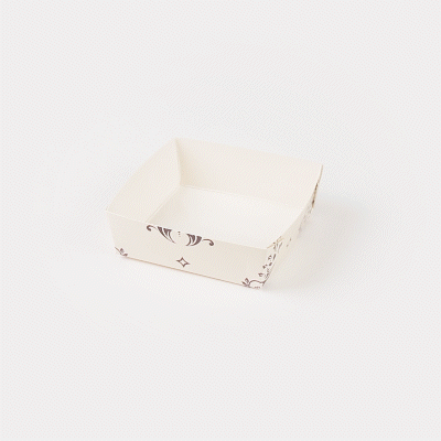 Bake Tek 8 oz Beige Vintage Floral Paper Baking Tray - Greaseproof - 4 1/4" x 4 1/4" x 1 1/2" - 100 count box
