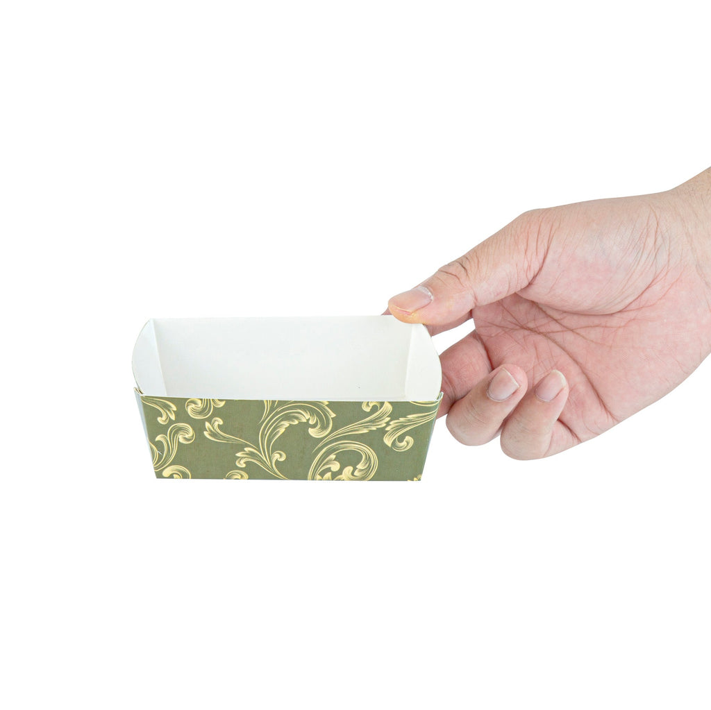 Bake Tek 8 oz Dark Green Vintage Floral Paper Baking Tray - Greaseproof - 4 1/4" x 4 1/4" x 1 1/2" - 100 count box