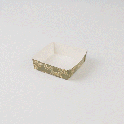 Bake Tek 8 oz Dark Green Vintage Floral Paper Baking Tray - Greaseproof - 4 1/4" x 4 1/4" x 1 1/2" - 100 count box