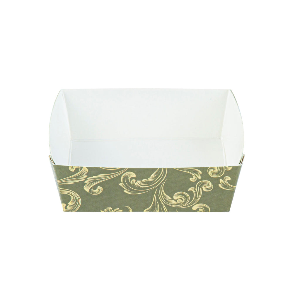 Bake Tek 8 oz Dark Green Vintage Floral Paper Baking Tray - Greaseproof - 4 1/4" x 4 1/4" x 1 1/2" - 100 count box