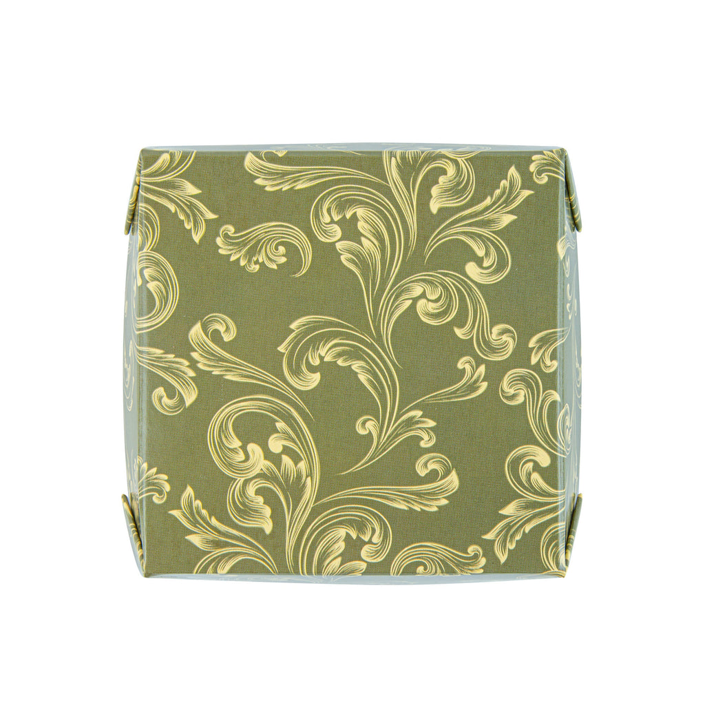 Bake Tek 8 oz Dark Green Vintage Floral Paper Baking Tray - Greaseproof - 4 1/4" x 4 1/4" x 1 1/2" - 100 count box