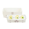 Bake Tek 14 oz Beige Vintage Floral Paper Baking Tray - Greaseproof - 7 3/4" x 3 1/2" x 1 3/4" - 100 count box