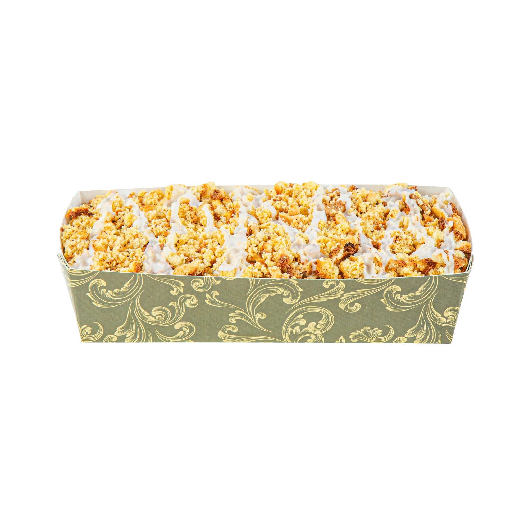 Bake Tek 14 oz Dark Green Vintage Floral Paper Baking Tray - Greaseproof - 7 3/4" x 3 1/2" x 1 3/4" - 100 count box