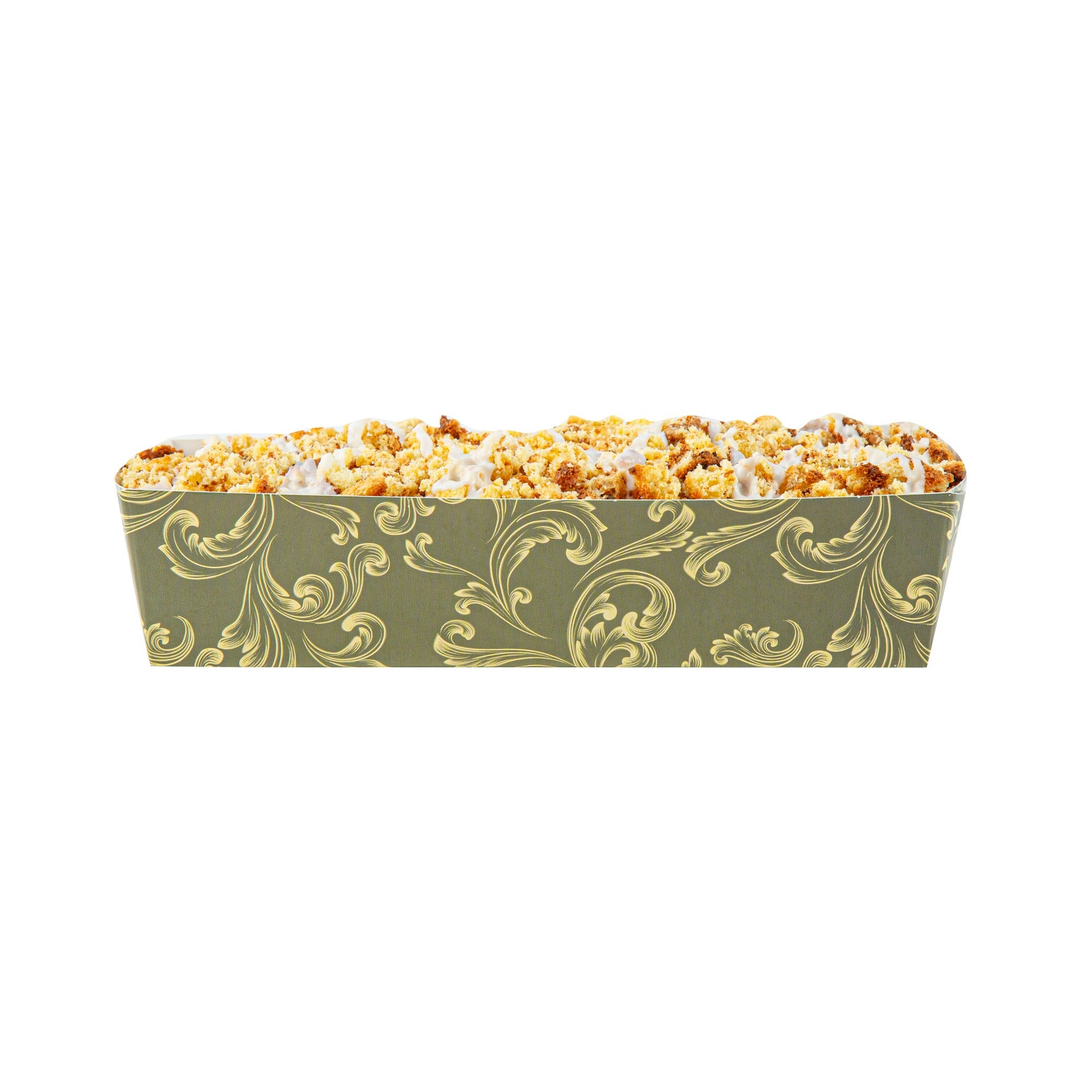 Bake Tek 14 oz Dark Green Vintage Floral Paper Baking Tray - Greaseproof - 7 3/4" x 3 1/2" x 1 3/4" - 100 count box