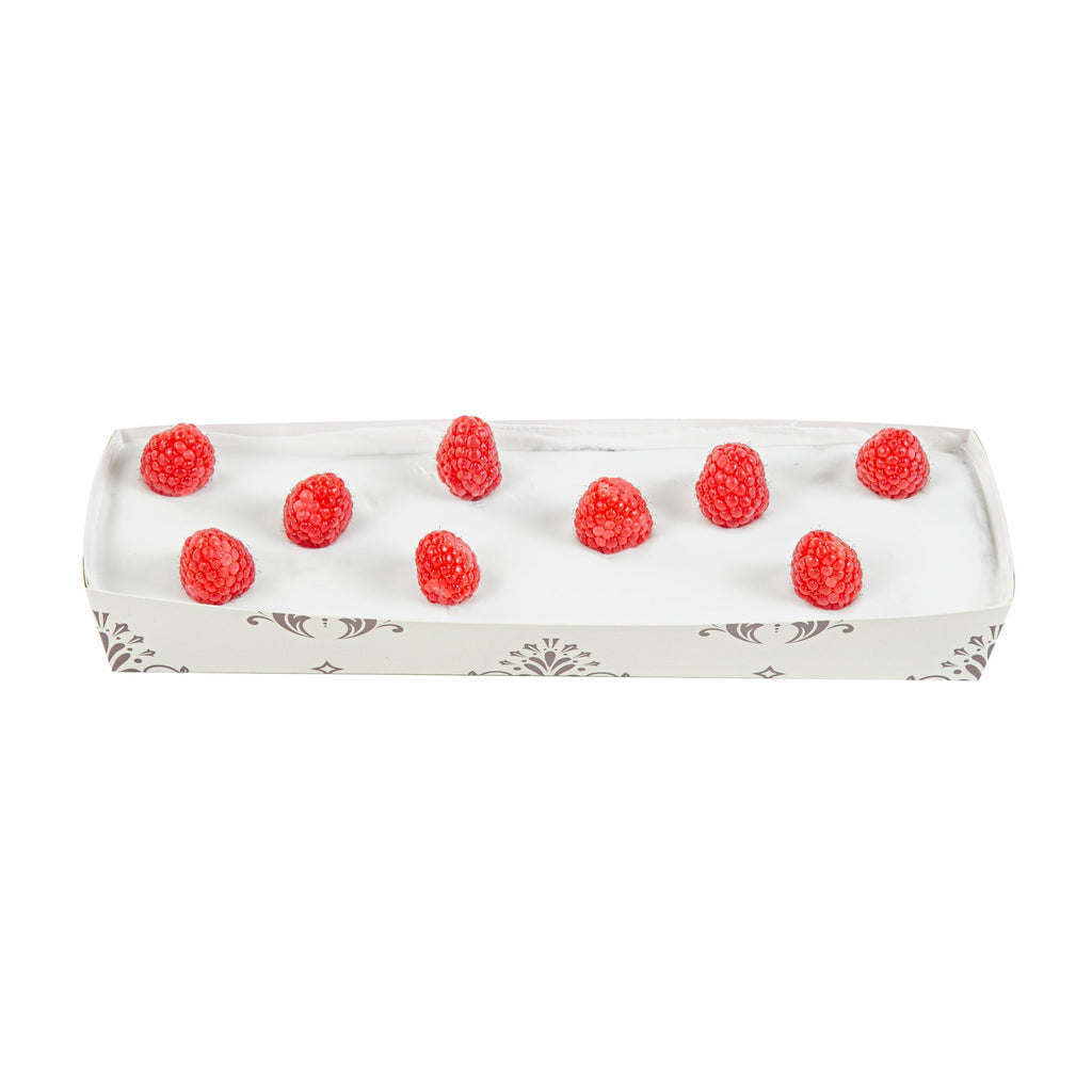 Bake Tek 13 oz Beige Vintage Floral Paper Baking Tray - Greaseproof - 10 3/4" x 3 1/4" x 1 1/2" - 100 count box