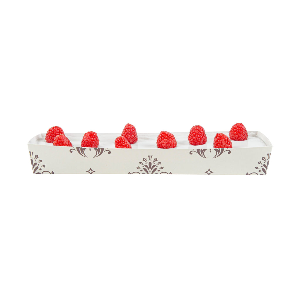 Bake Tek 13 oz Beige Vintage Floral Paper Baking Tray - Greaseproof - 10 3/4" x 3 1/4" x 1 1/2" - 100 count box