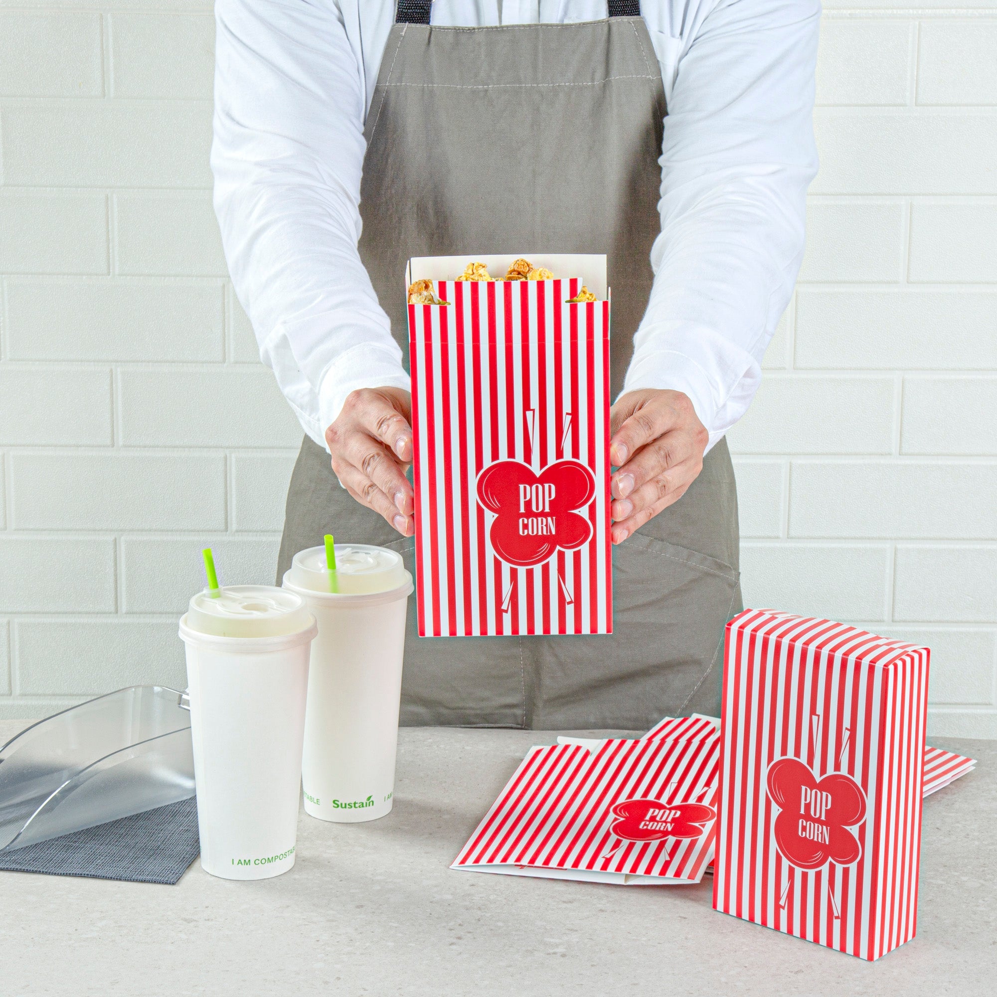 Bio Tek 1.25 oz Red Paper Popcorn Box - 4 3/4" x 2" x 7 1/2" - 400 count box