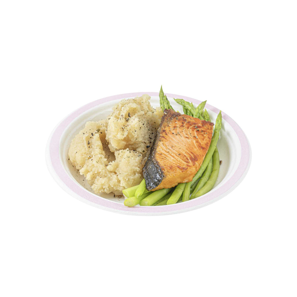 Pulp Safe No PFAS Added Round White Sugarcane / Bagasse Plate - Home Compostable, with Pink Rim - 6" x 6" - 100 count box