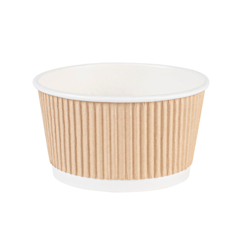 Bio Tek 12 oz Round Kraft PE Lined Paper Soup Container - Ripple Wall - 3 1/2" x 3 1/2" x 2 1/4" - 25 count box