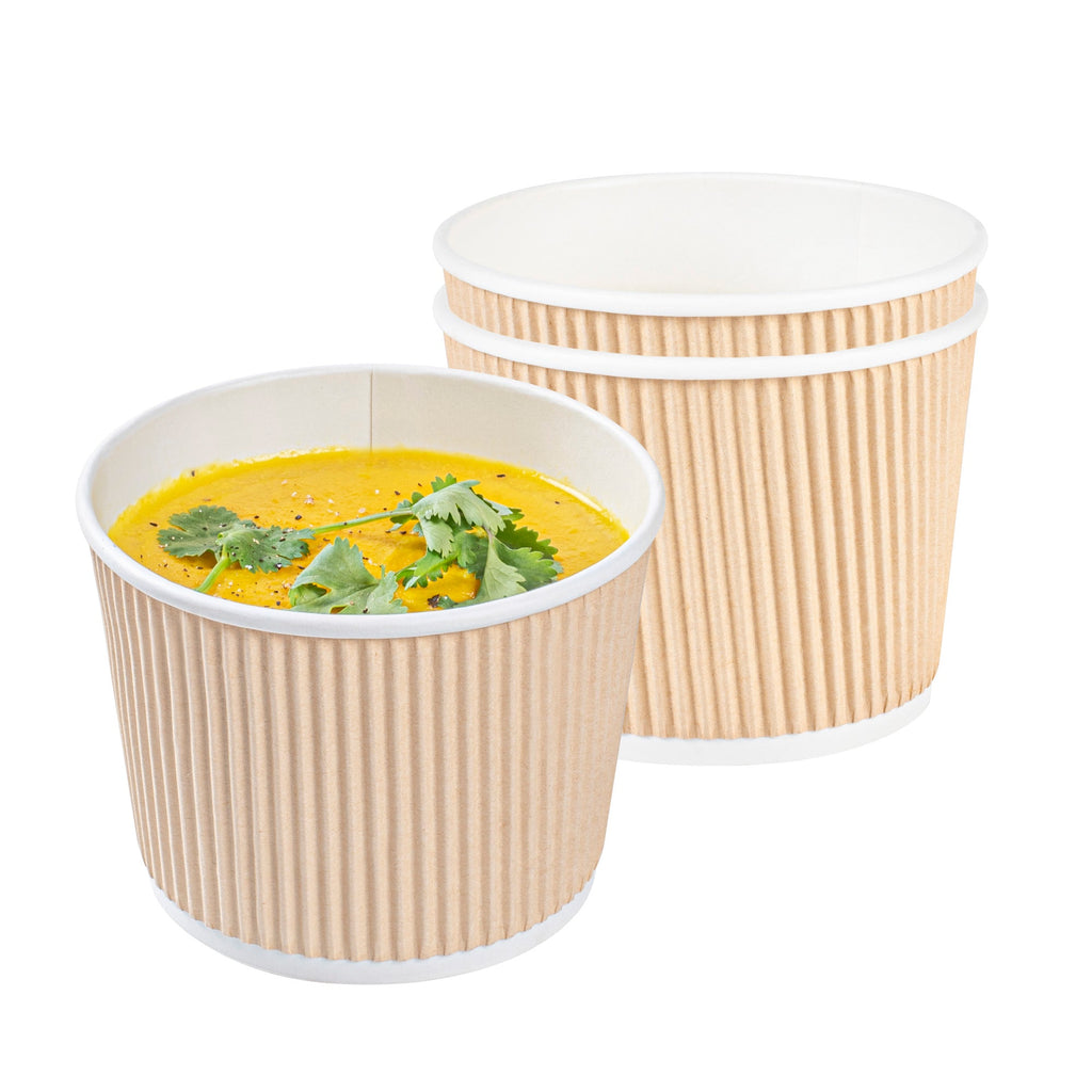 Bio Tek 18 oz Round Kraft PE Lined Paper Soup Container - Ripple Wall - 3 1/2" x 3 1/2" x 3 1/4" - 25 count box