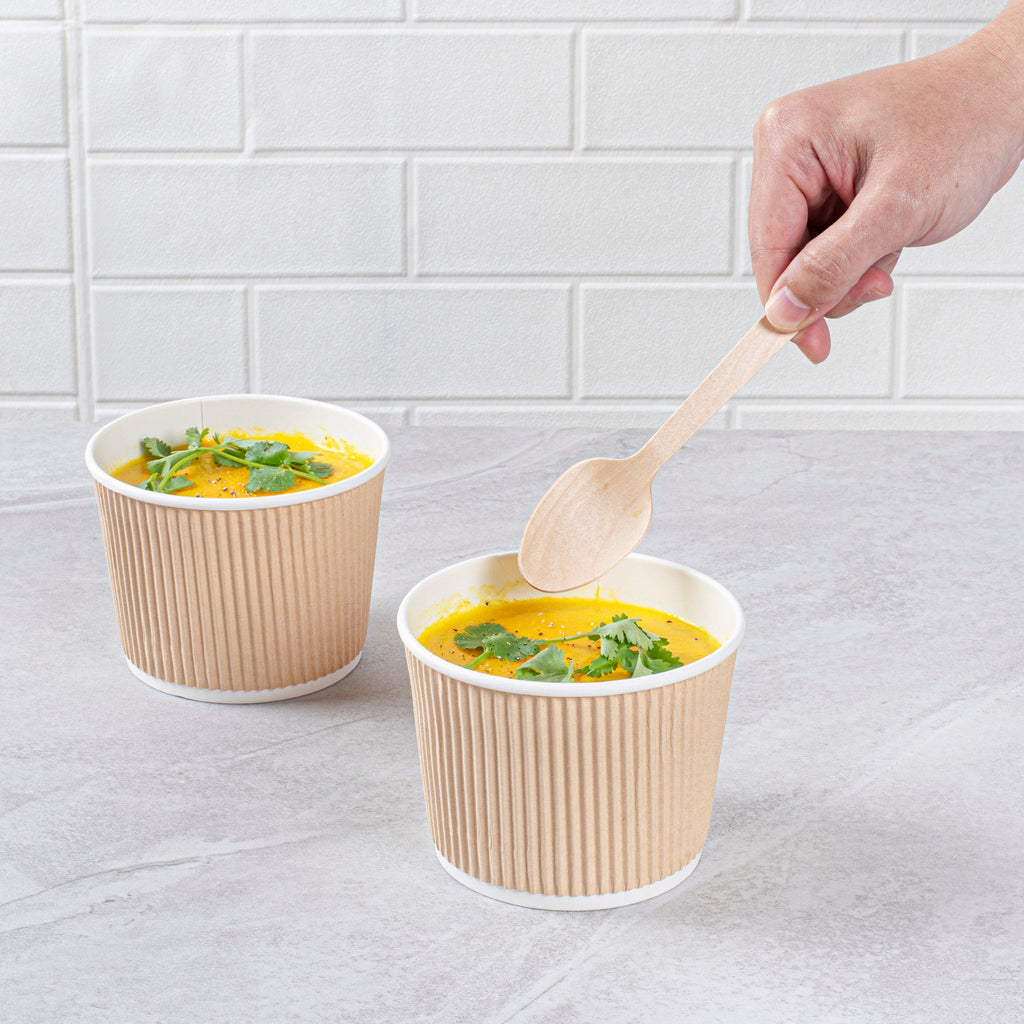 Bio Tek 18 oz Round Kraft PE Lined Paper Soup Container - Ripple Wall - 3 1/2" x 3 1/2" x 3 1/4" - 25 count box