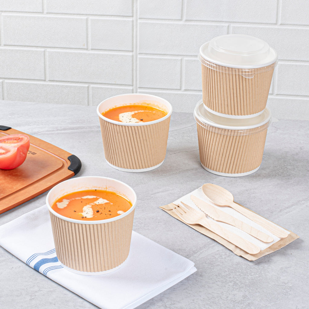 Bio Tek 18 oz Round Kraft PE Lined Paper Soup Container - Ripple Wall - 3 1/2" x 3 1/2" x 3 1/4" - 200 count box