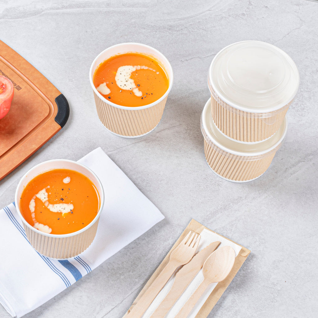 Bio Tek 18 oz Round Kraft PE Lined Paper Soup Container - Ripple Wall - 3 1/2" x 3 1/2" x 3 1/4" - 200 count box
