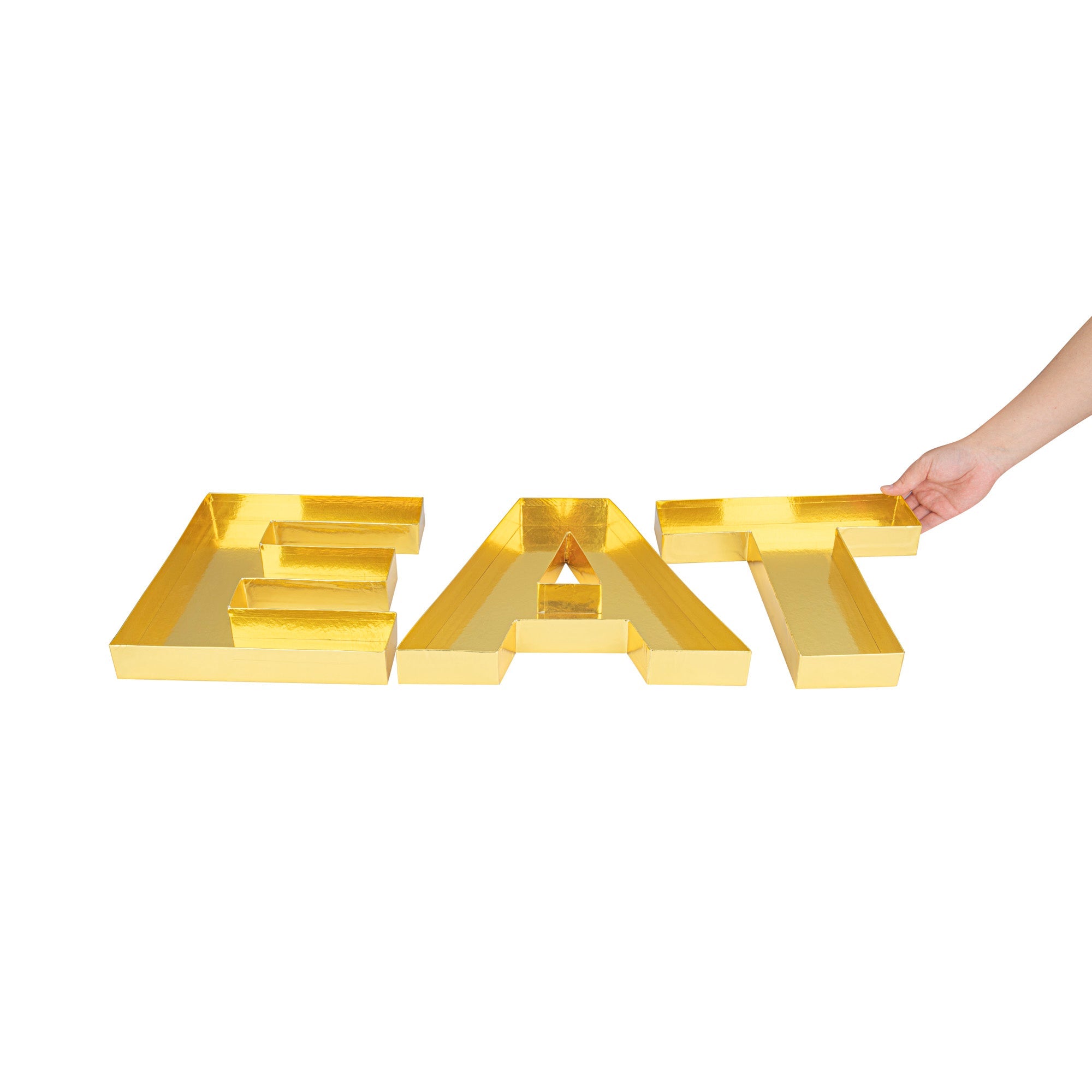 Chef 101 Gold Paper Charcuterie Fillable EAT Letter Trays - 12 1/2" x 12" x 4 3/4" - 1 count box