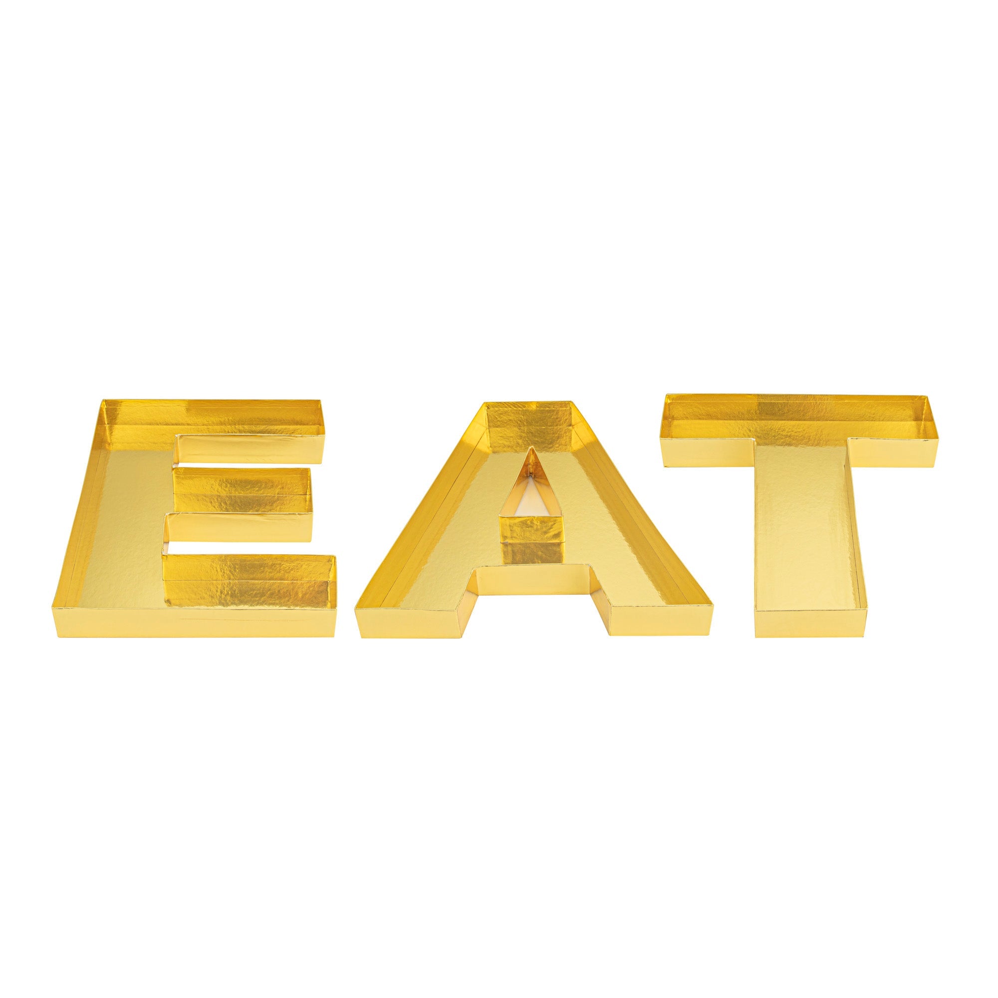 Chef 101 Gold Paper Charcuterie Fillable EAT Letter Trays - 12 1/2" x 12" x 4 3/4" - 1 count box