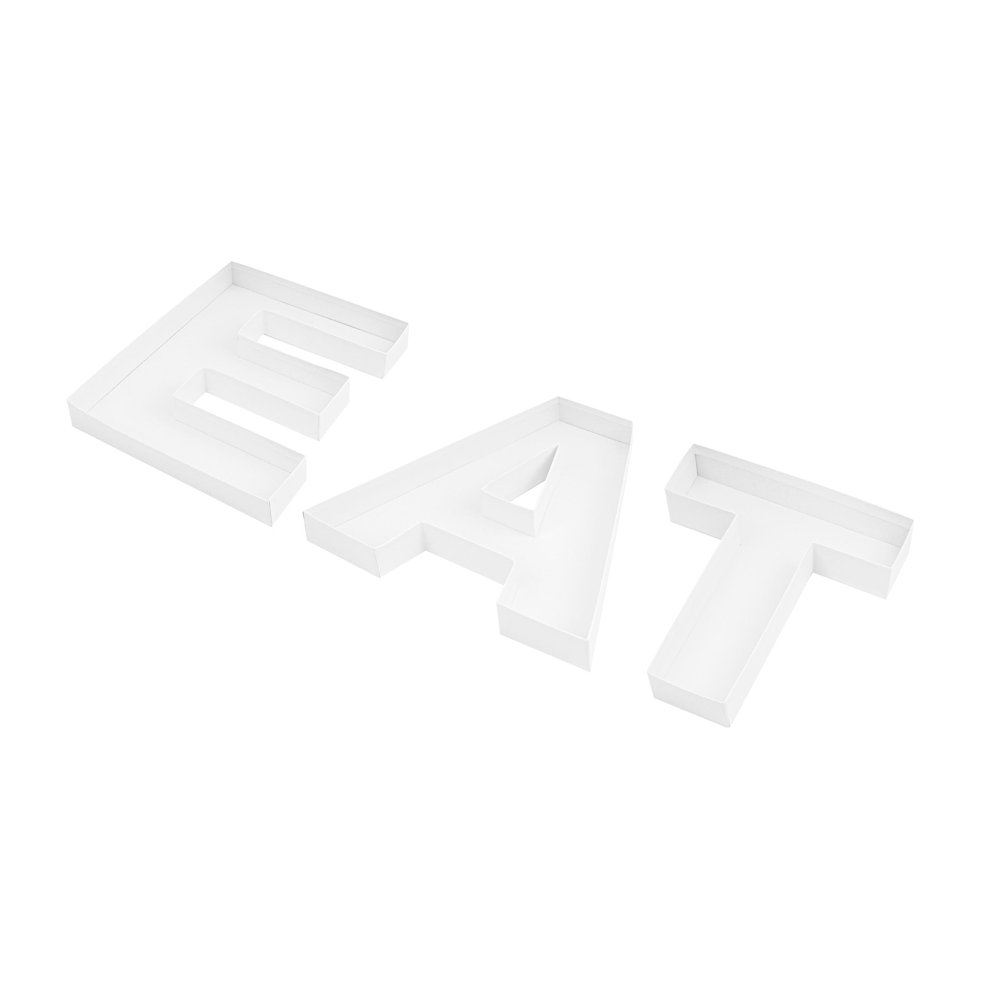 Chef 101 White Paper Charcuterie Fillable EAT Letter Trays - 12 1/2" x 12" x 4 3/4" - 1 count box