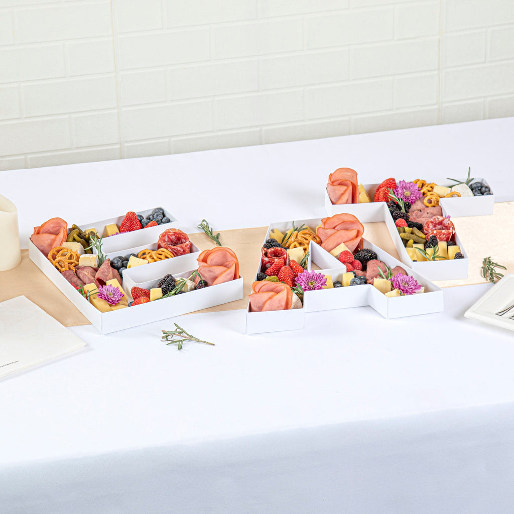 Chef 101 White Paper Charcuterie Fillable EAT Letter Trays - 12 1/2" x 12" x 4 3/4" - 1 count box