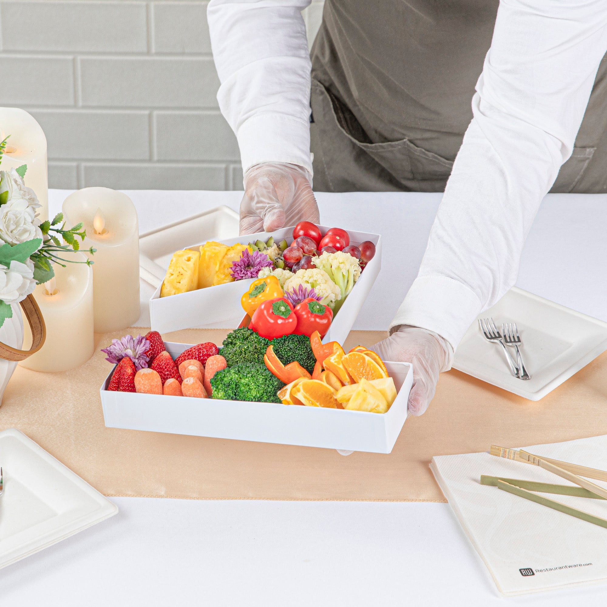 Chef 101 White Paper Charcuterie Fillable Number 1 Tray - 12" x 10" x 1 1/2" - 1 count box